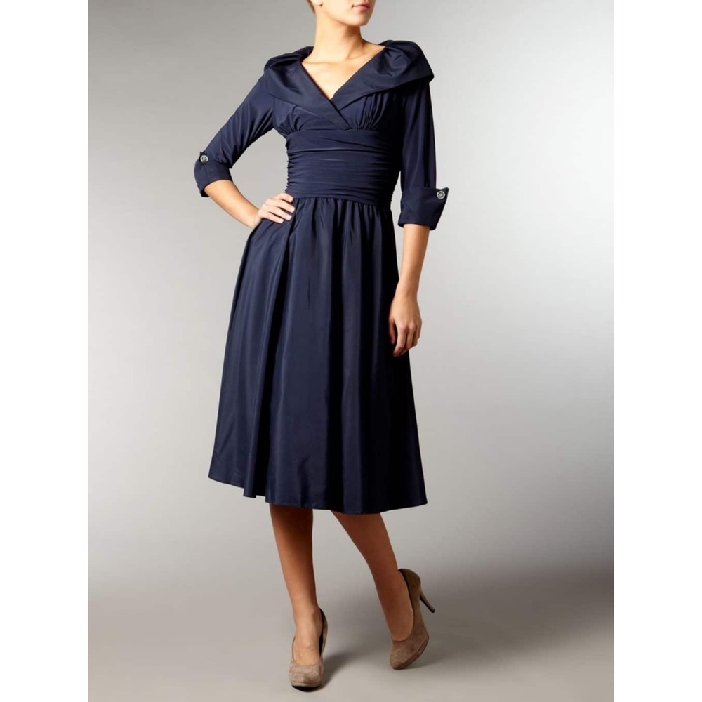 Eliza J Navy Blue Fit-and-Flare Midi Dress
